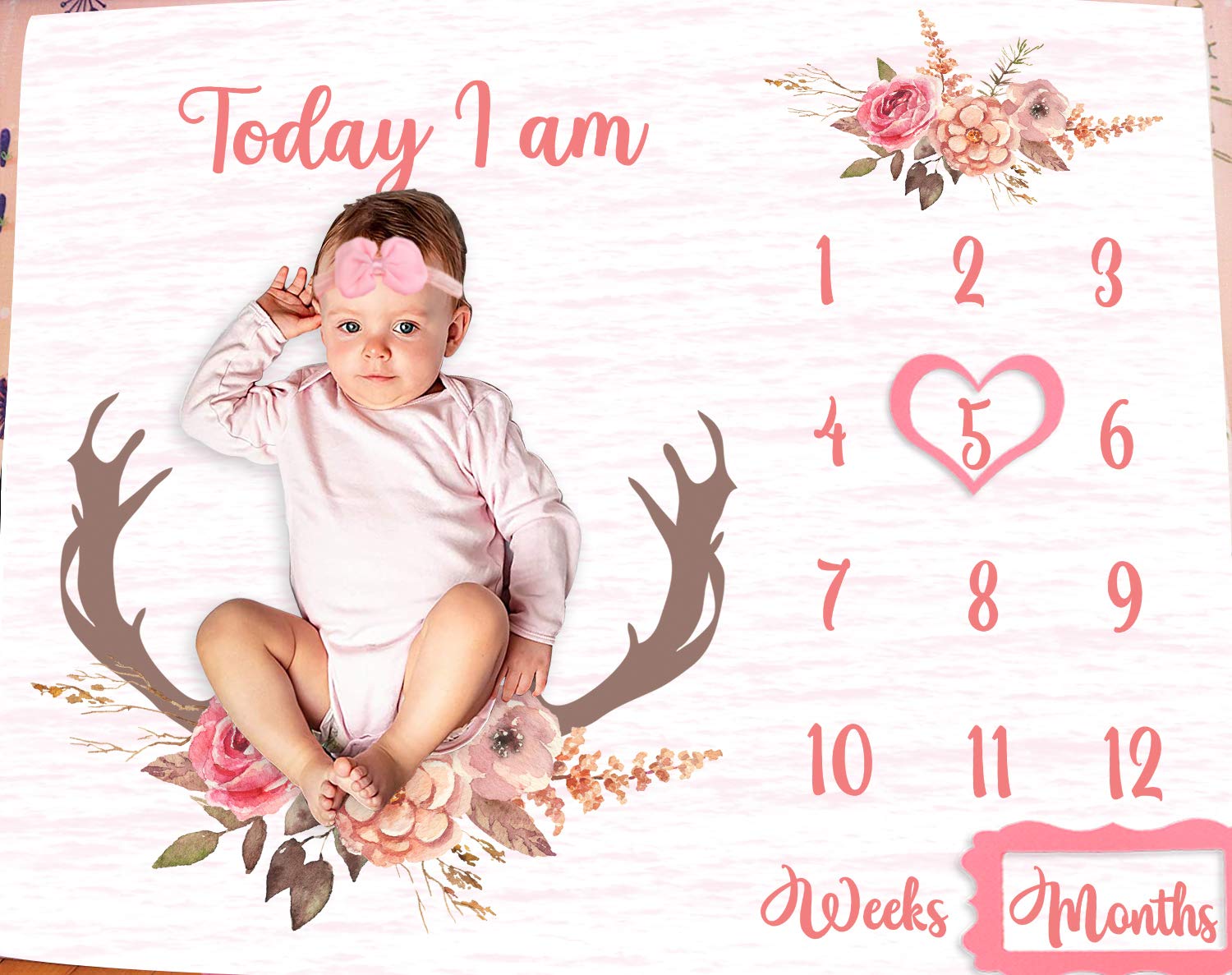 PHMOJEN baby milestone blanket with deer antler flowers for adorable growth photos.