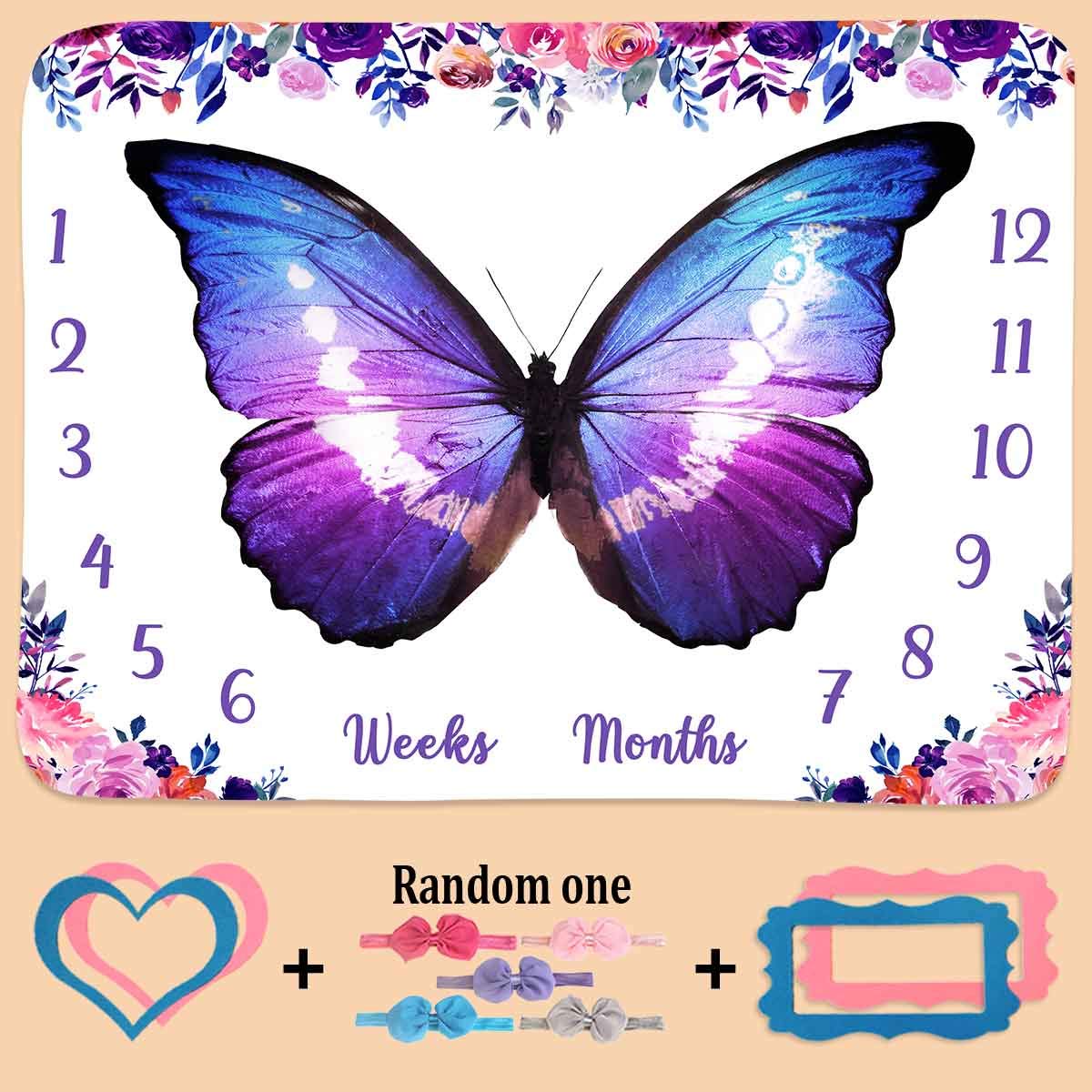 PHMOJEN butterfly milestone blanket close-up of soft fabric for newborn photos