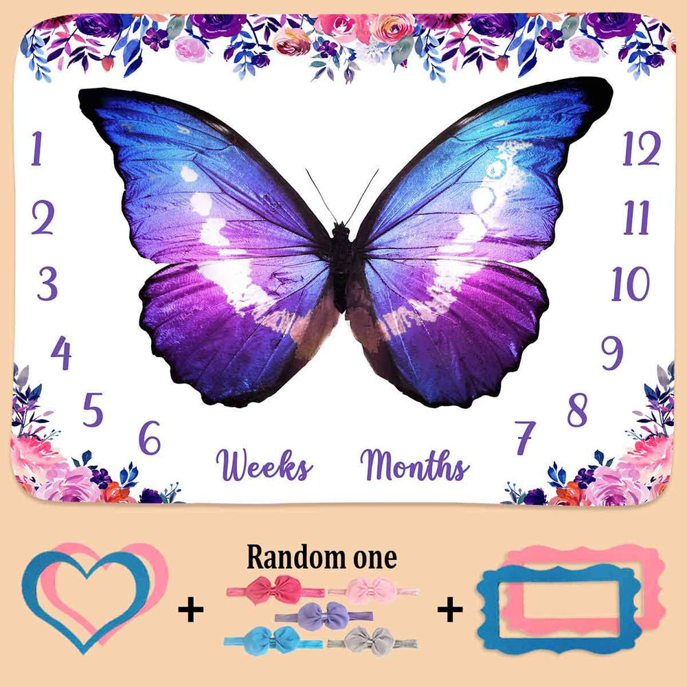 PHMOJEN butterfly milestone blanket close-up of soft fabric for newborn photos