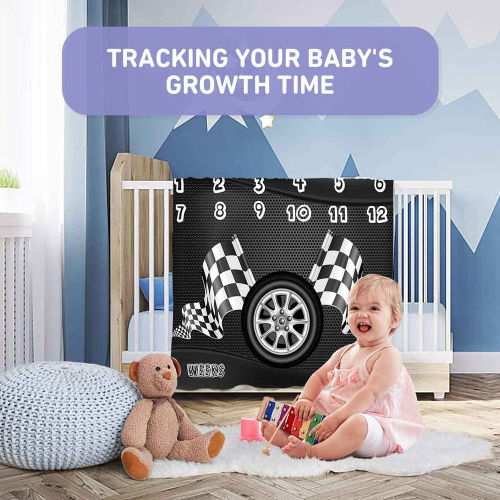 PHMOJEN Car tire pattern blanket creates dynamic texture for milestones.