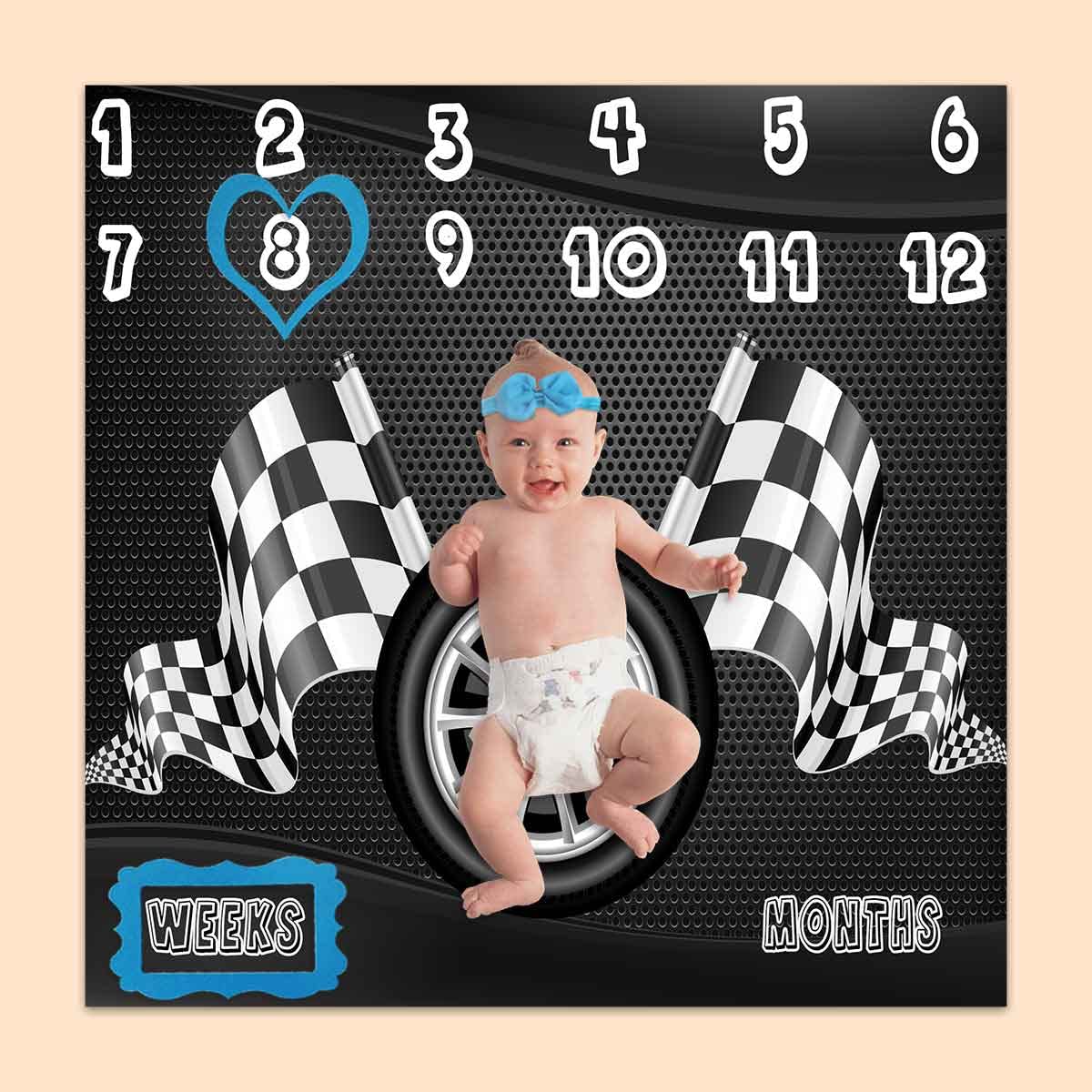 PHMOJEN Checkered flag design blanket adds a sporty vibe to photos.