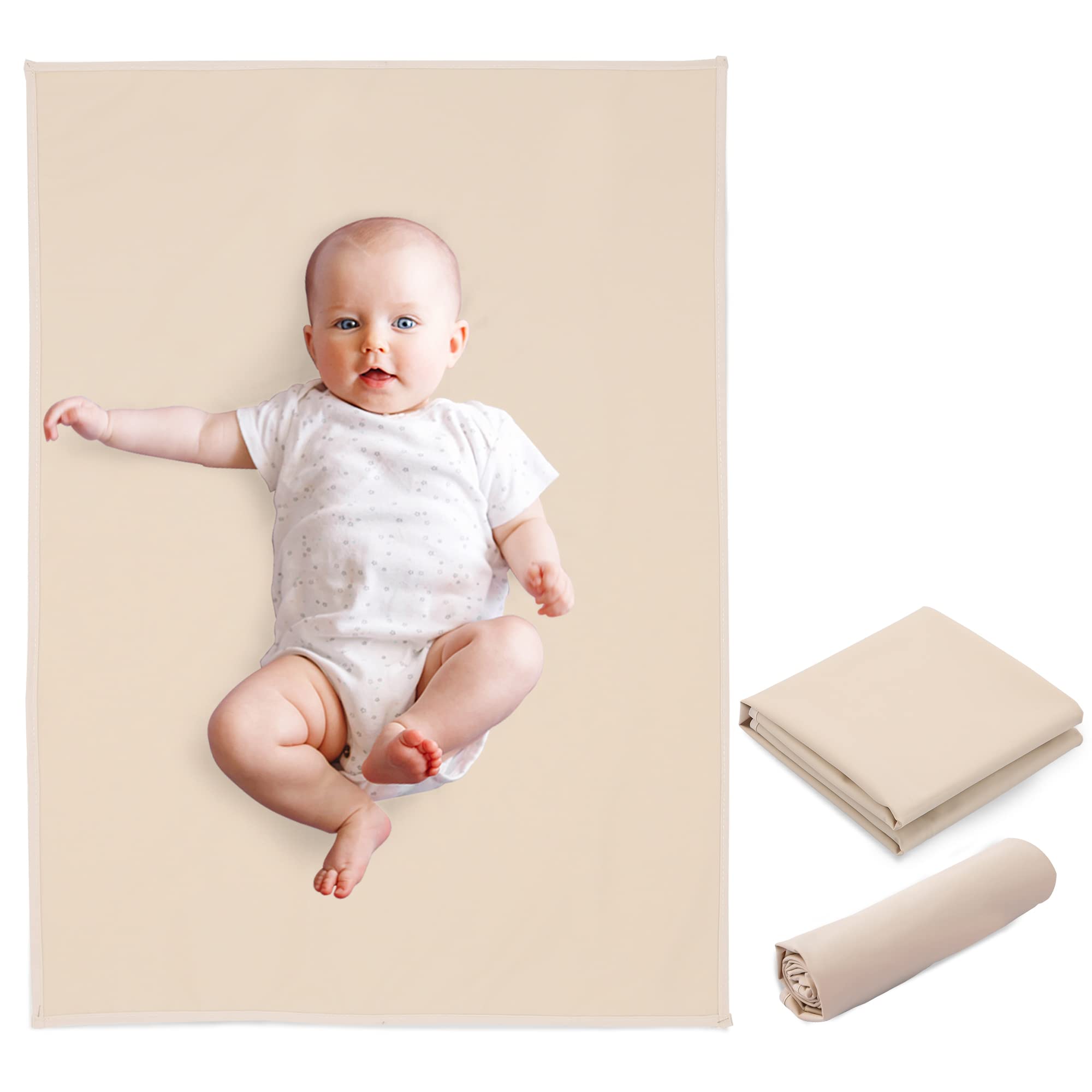 PHOEBUS BABY apricot vegan leather changing mat on a dresser, wipe-clean surface.