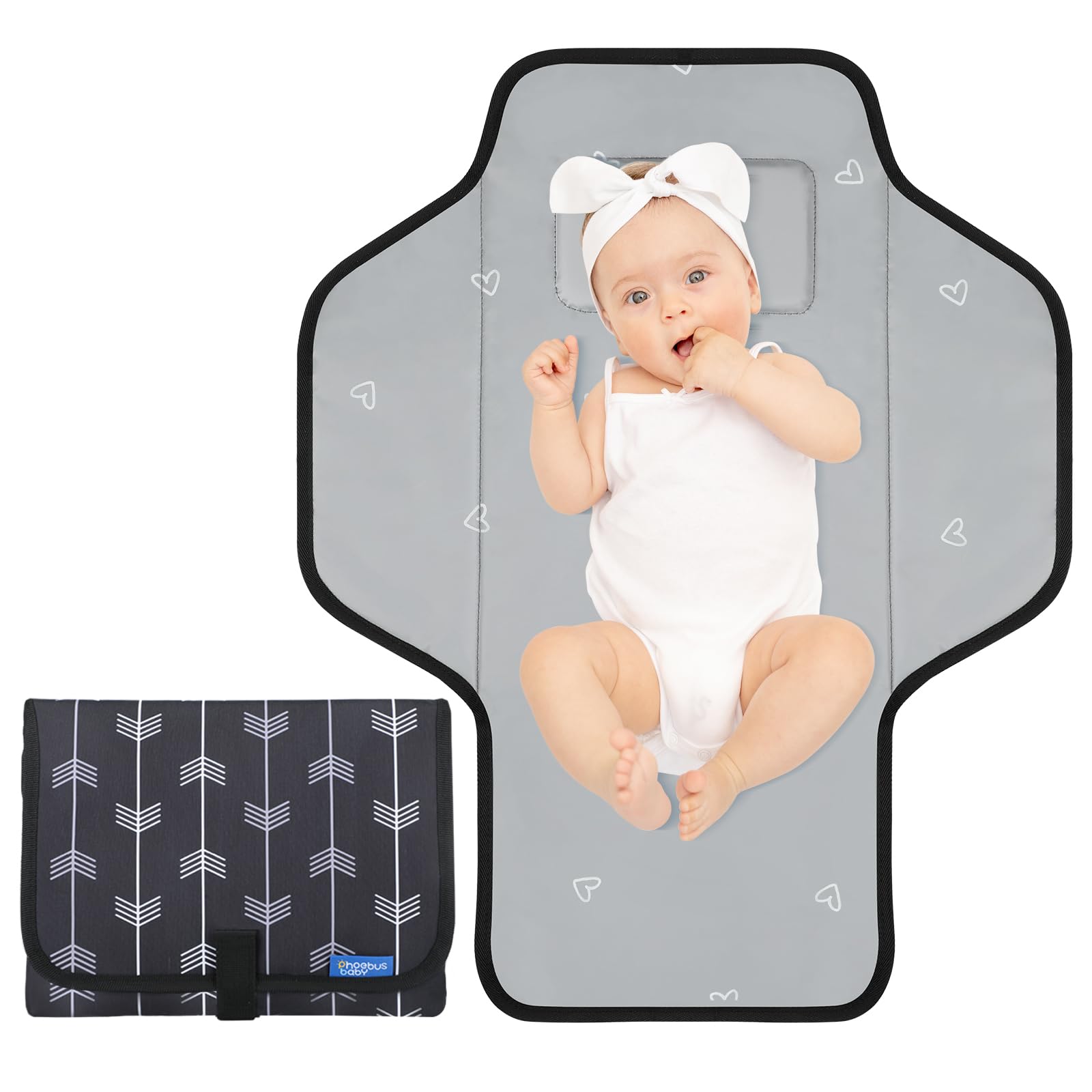 PHOEBUS BABY portable changing pad opened for convenient on-the-go use.