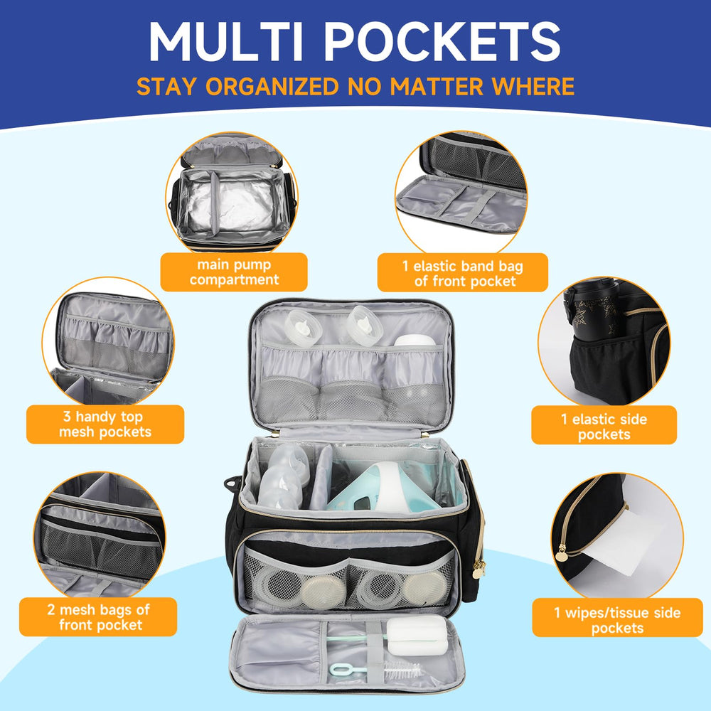 PHOEBUS BABY bag front pocket with mesh holds small parts for quick access.