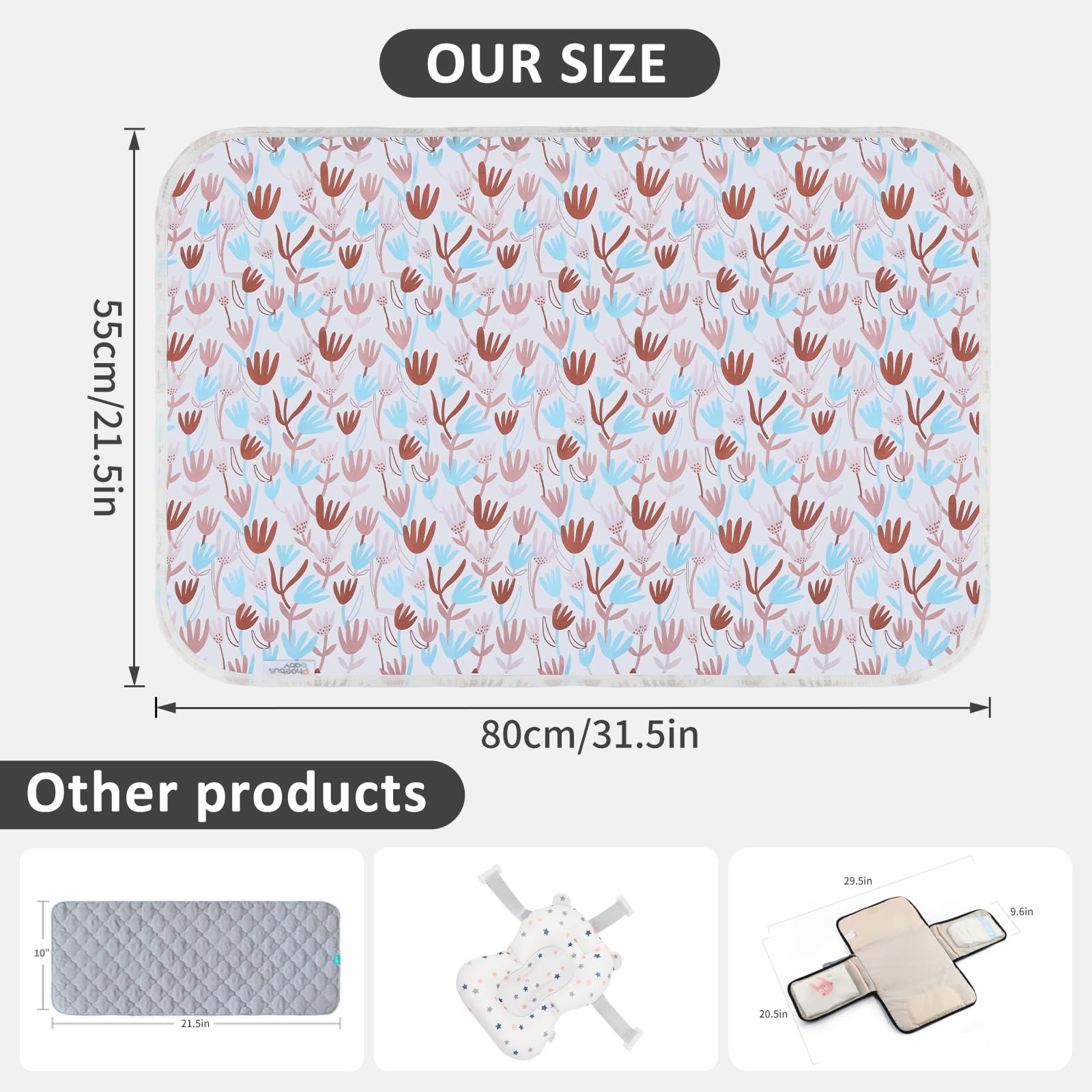 PHOEBUS BABY changing pad easy wipe-clean surface for quick mess cleanup.