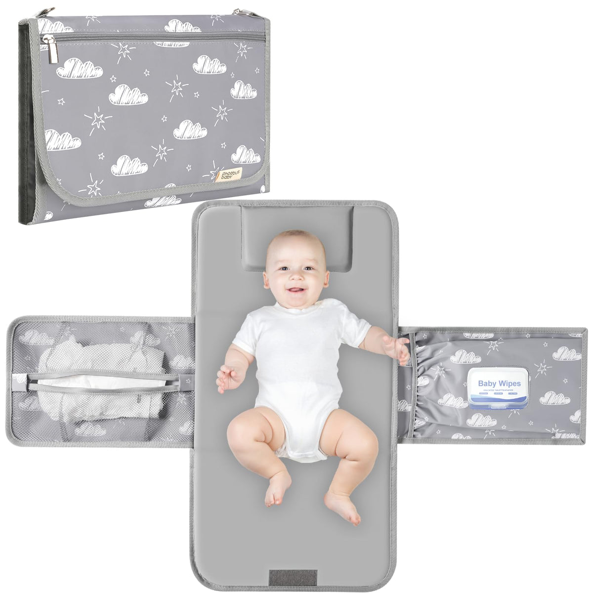 PHOEBUS BABY changing pad folded compact for travel and quick diaper changes.