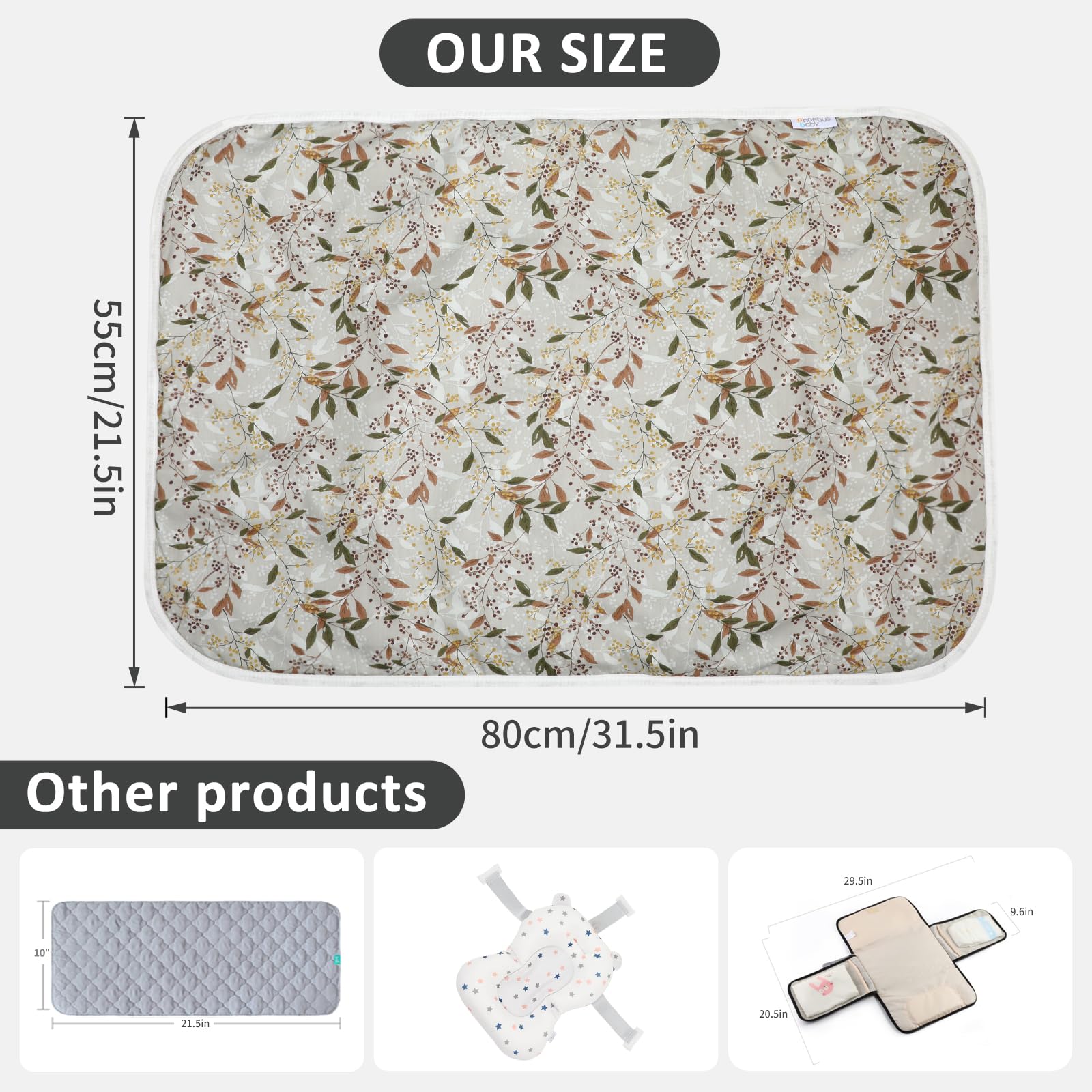 PHOEBUS BABY changing pad folded for travel shows compact portability.