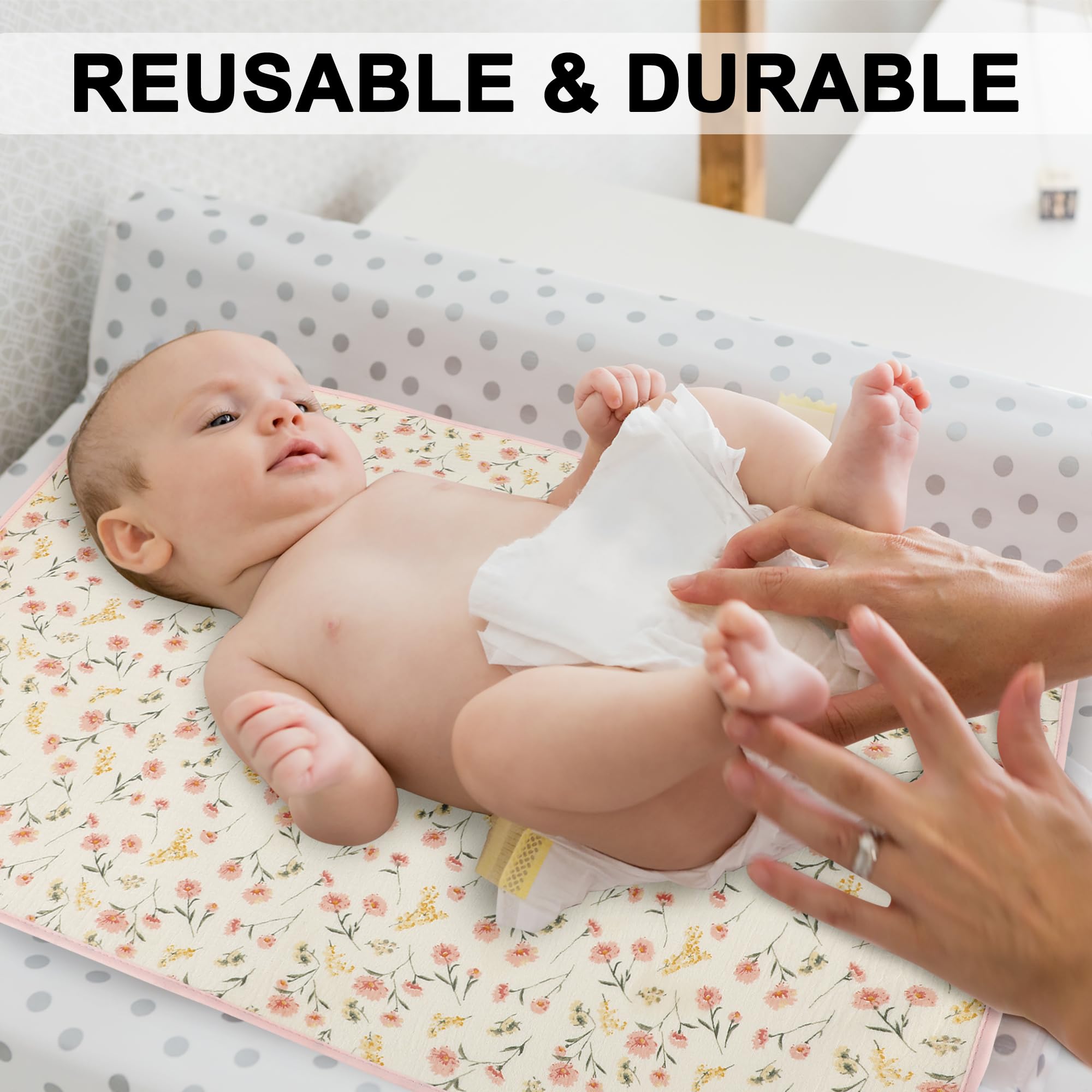 PHOEBUS BABY changing pad back view showing waterproof PU leather for easy cleaning.