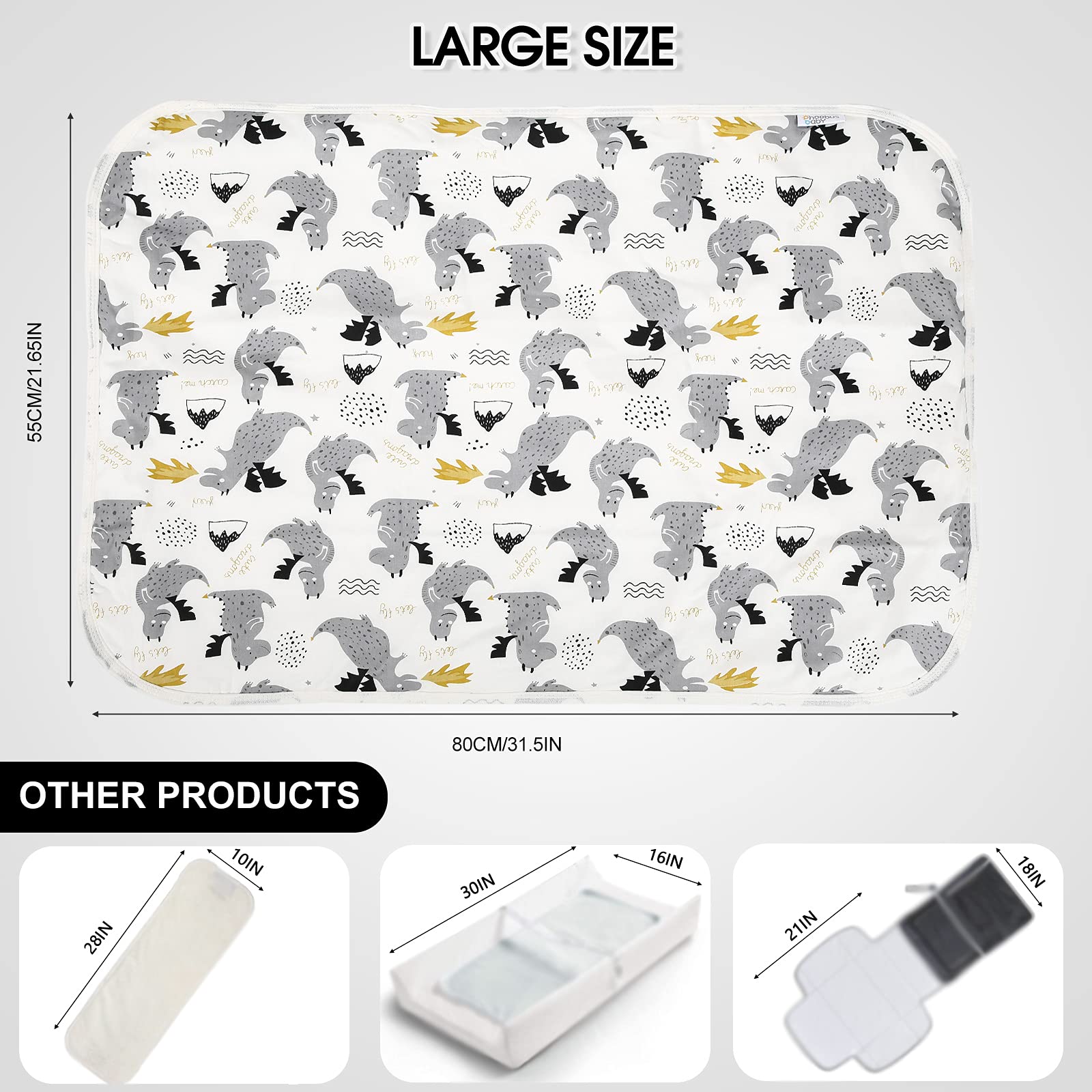 PHOEBUS BABY changing pad rolled for travel, compact and portable.