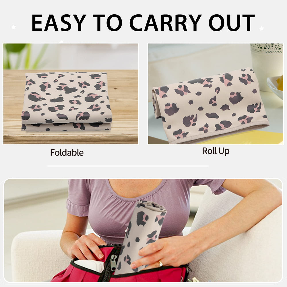 Phoebus Baby diaper bag-friendly leopard changing mat, perfect for showers.