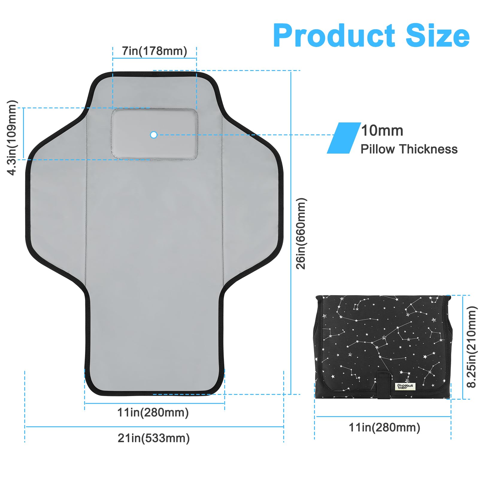 PHOEBUS BABY foldable pad fits neatly in a diaper bag.