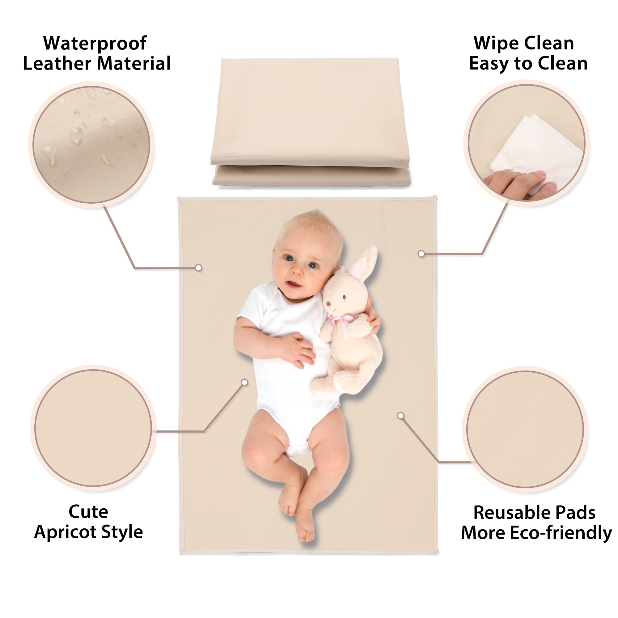 PHOEBUS BABY foldable apricot changing mat, travel-friendly design.