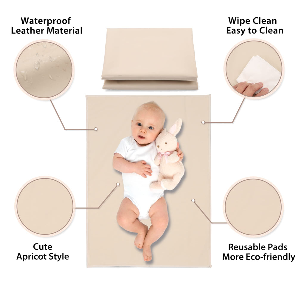 PHOEBUS BABY foldable apricot changing mat, travel-friendly design.