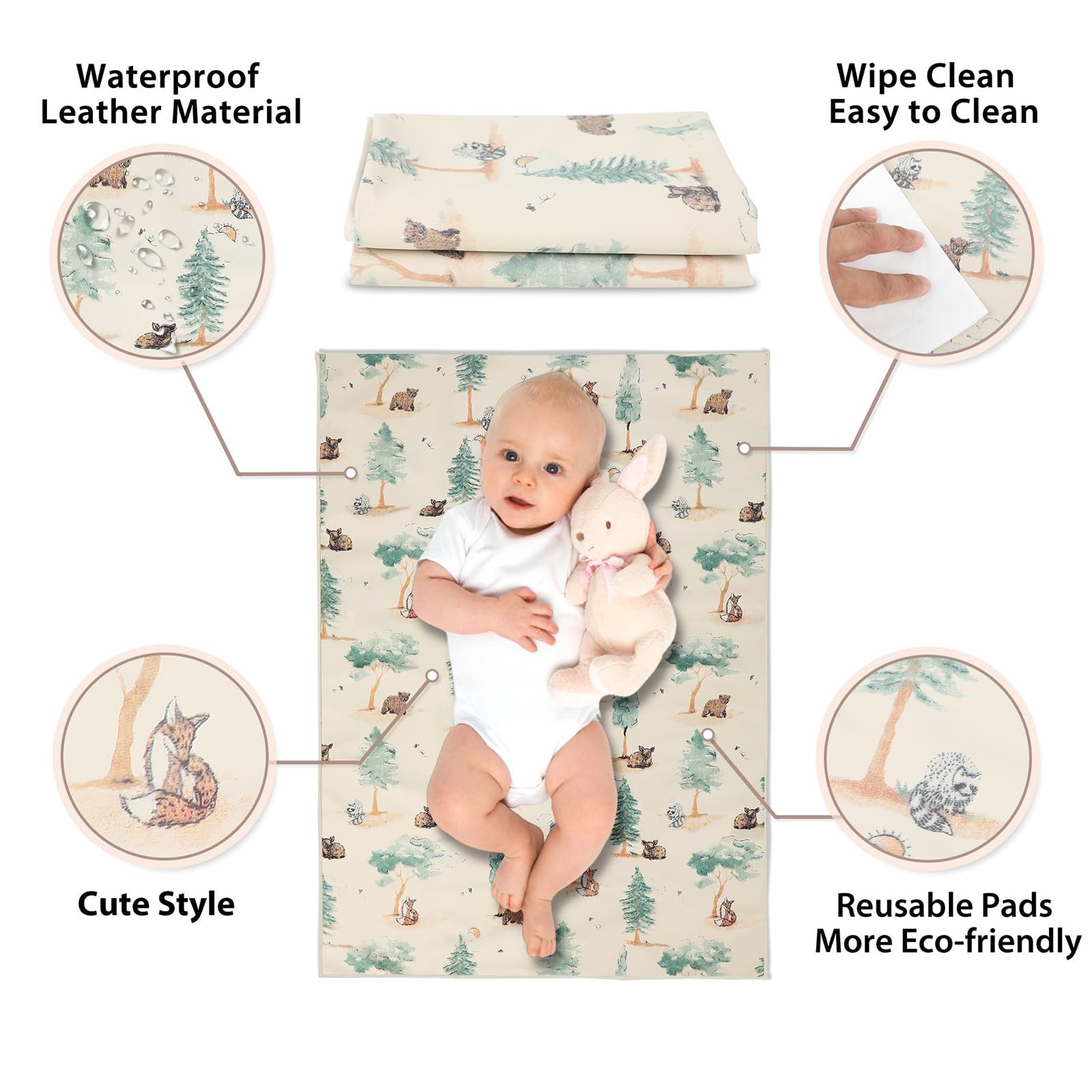 PHOEBUS BABY forest changing mat laid flat showing ample surface.