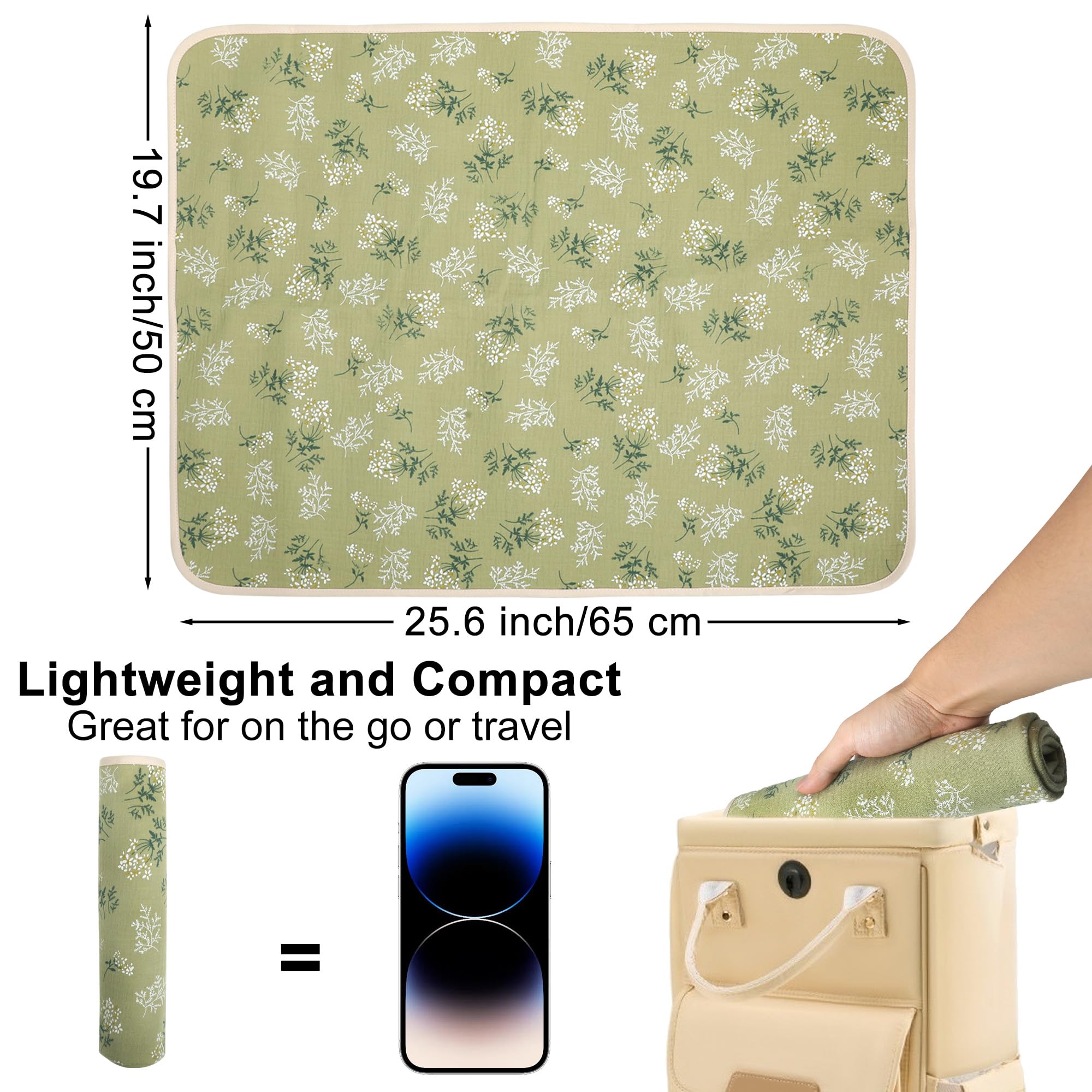 PHOEBUS BABY four-layer absorbent muslin keeps baby dry during changes.