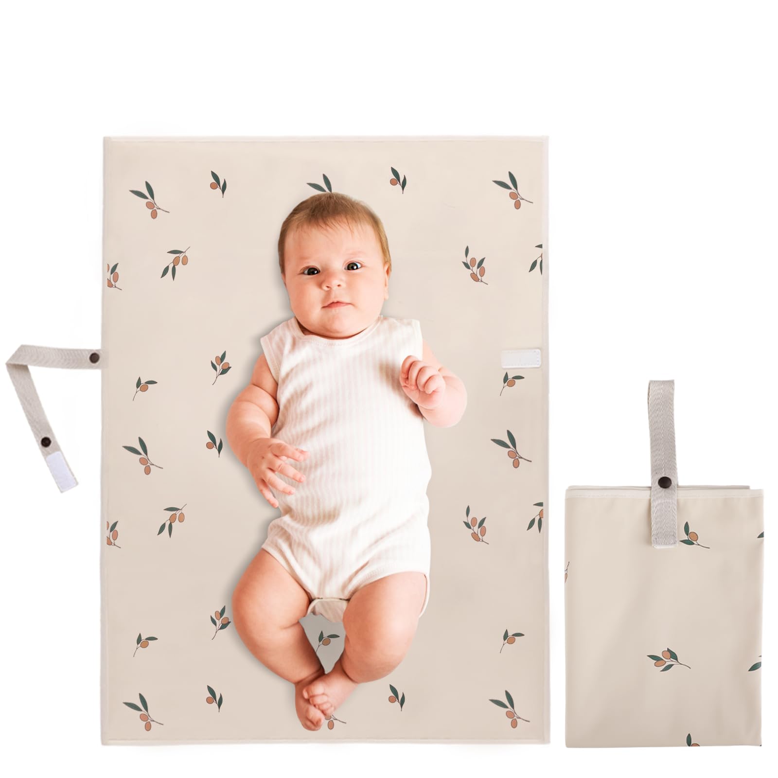 PHOEBUS BABY olive-branch changing pad open with roomy surface for easy changes.