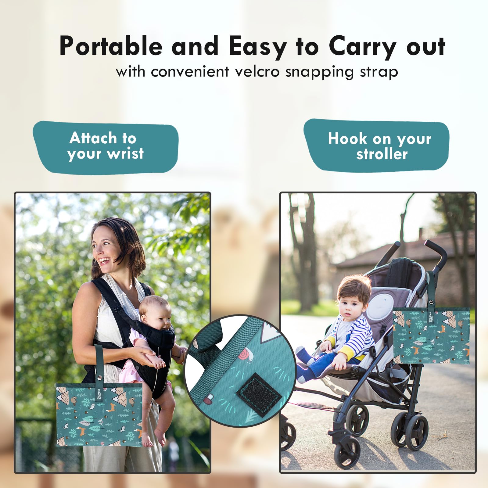 PHOEBUS BABY changing pad folded compact fits in a diaper bag.