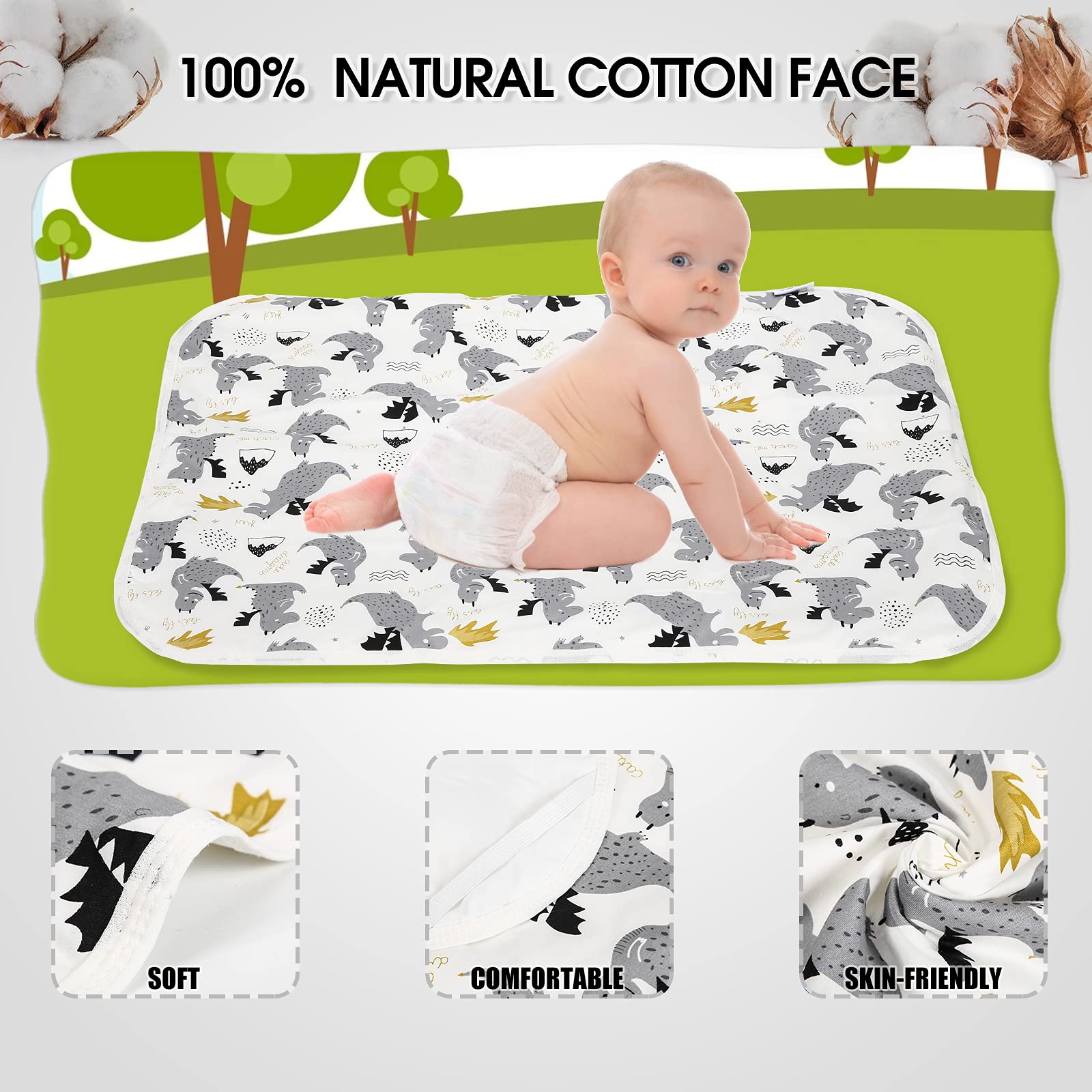 PHOEBUS BABY changing pad cotton surface close-up, gentle on baby skin.