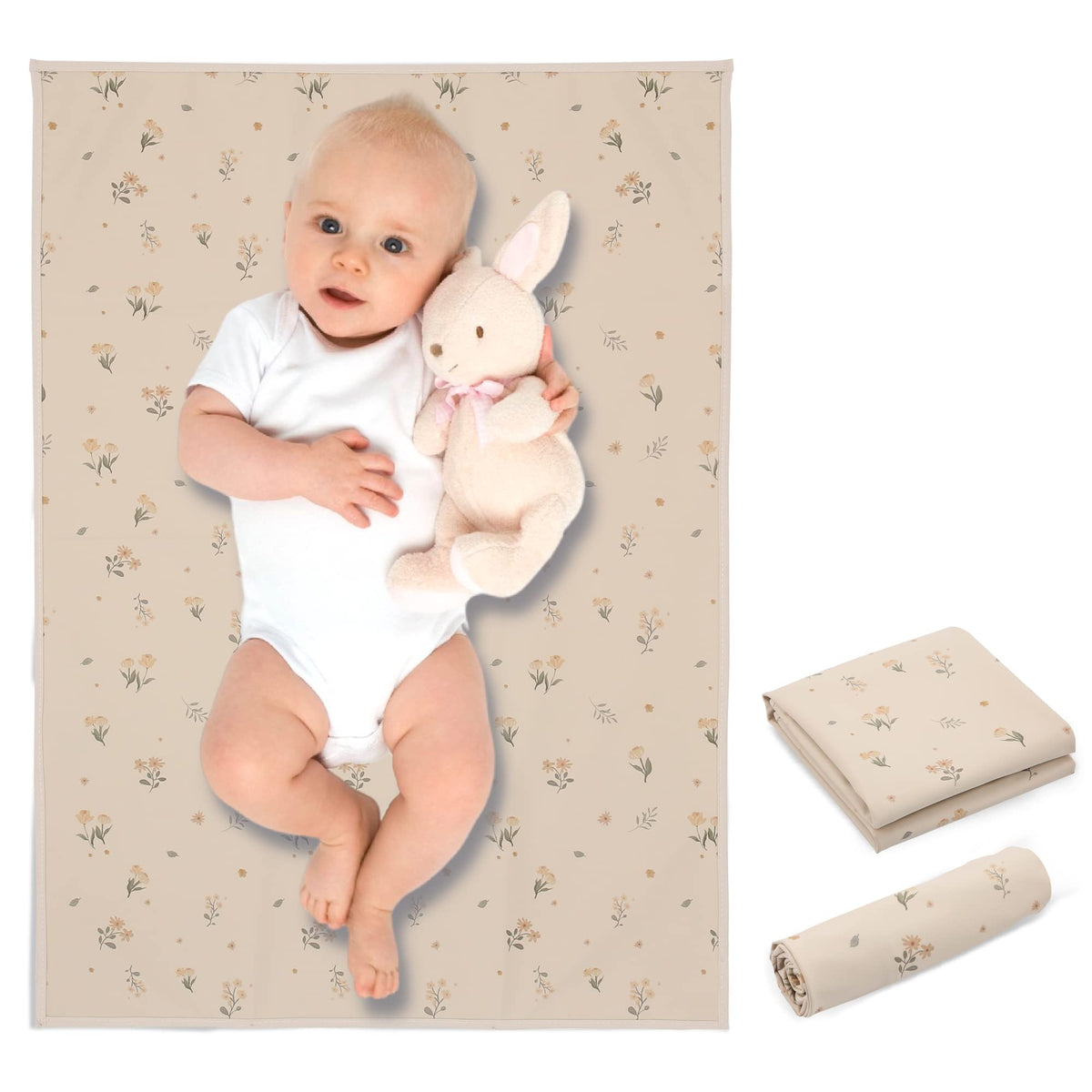 Phoebus Baby vegan leather changing mat with flower pattern provides a gentle changing surface.