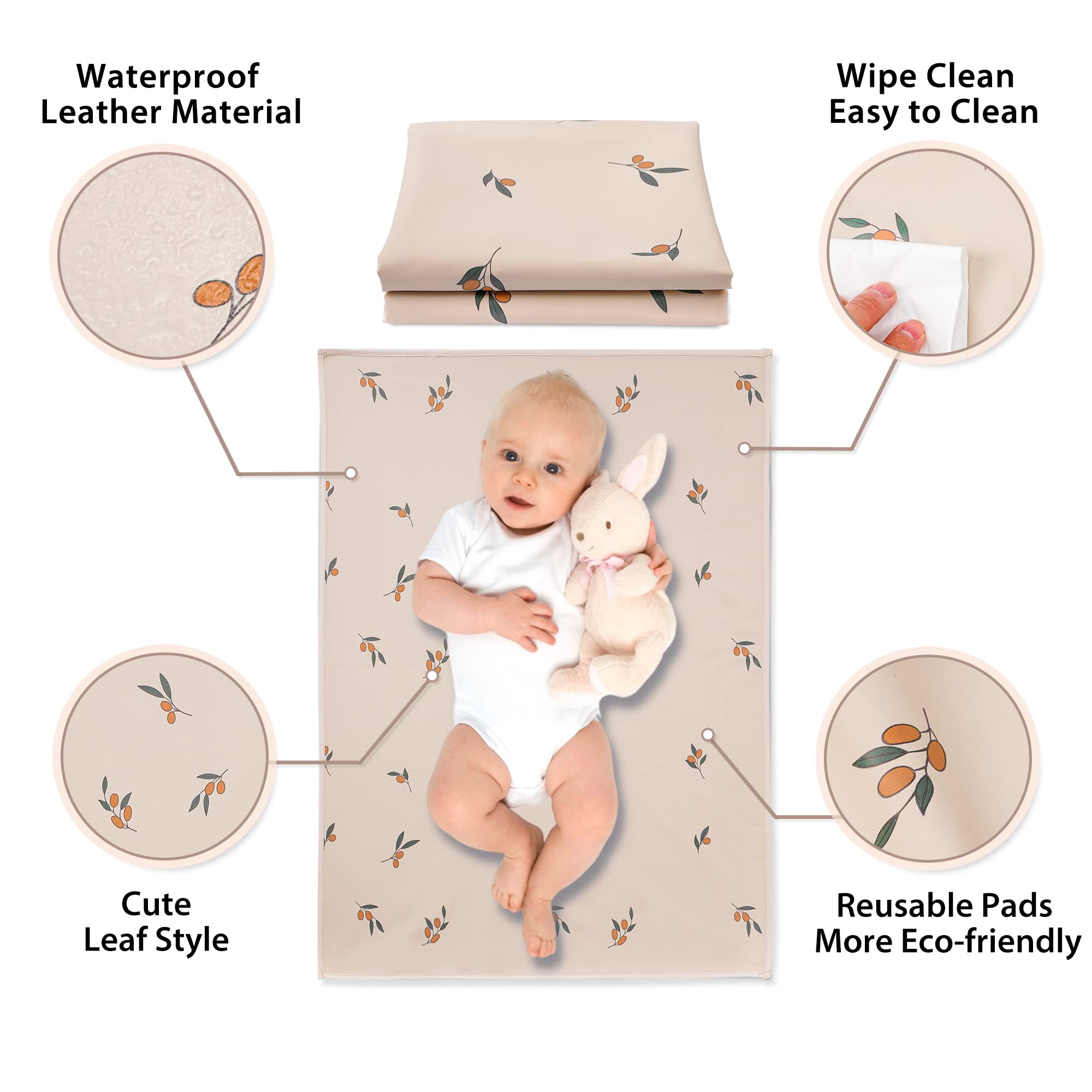 PHOEBUS BABY vegan leather changing mat folded for travel fits in a diaper bag