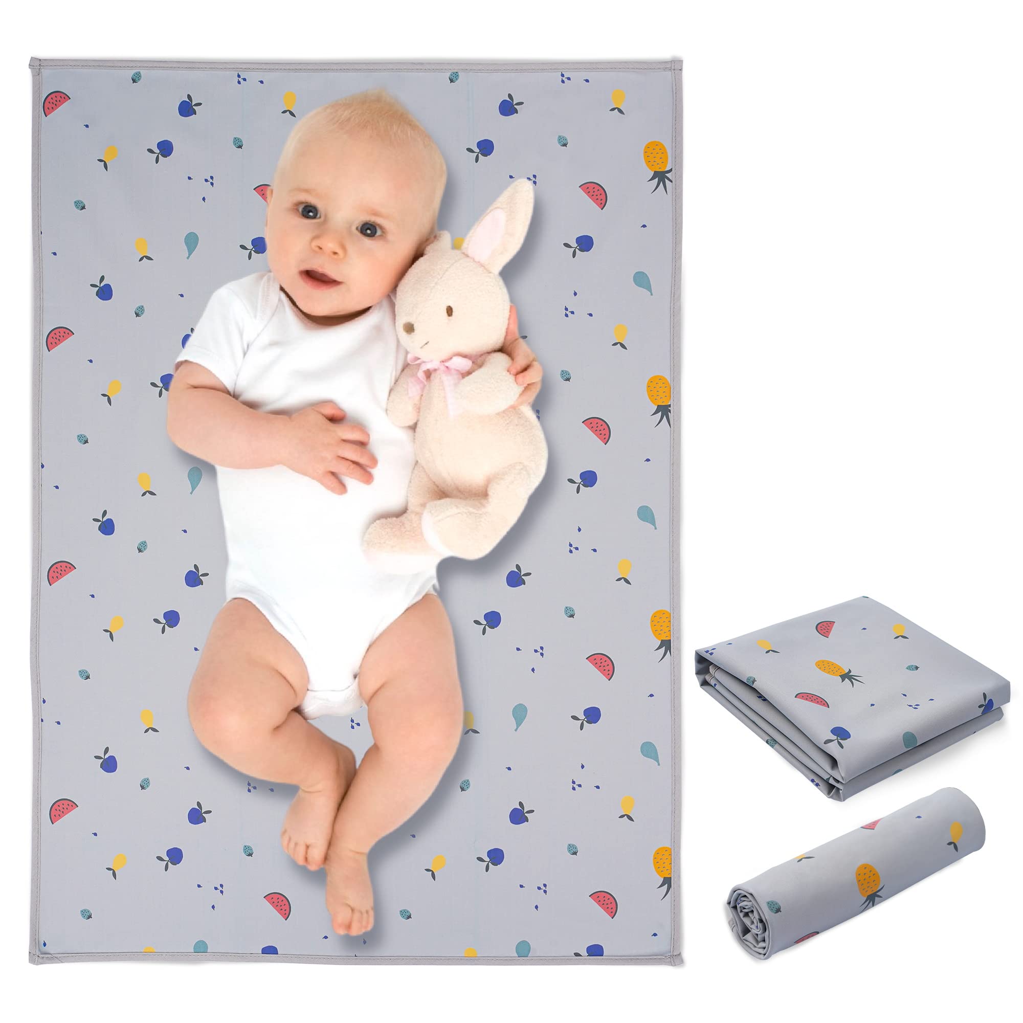 Phoebus Baby vegan leather changing mat in fruit pattern, wipe-clean surface for quick diaper changes.