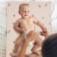 PHOEBUS BABY vegan leather changing mat in bed for safe, comfortable changes