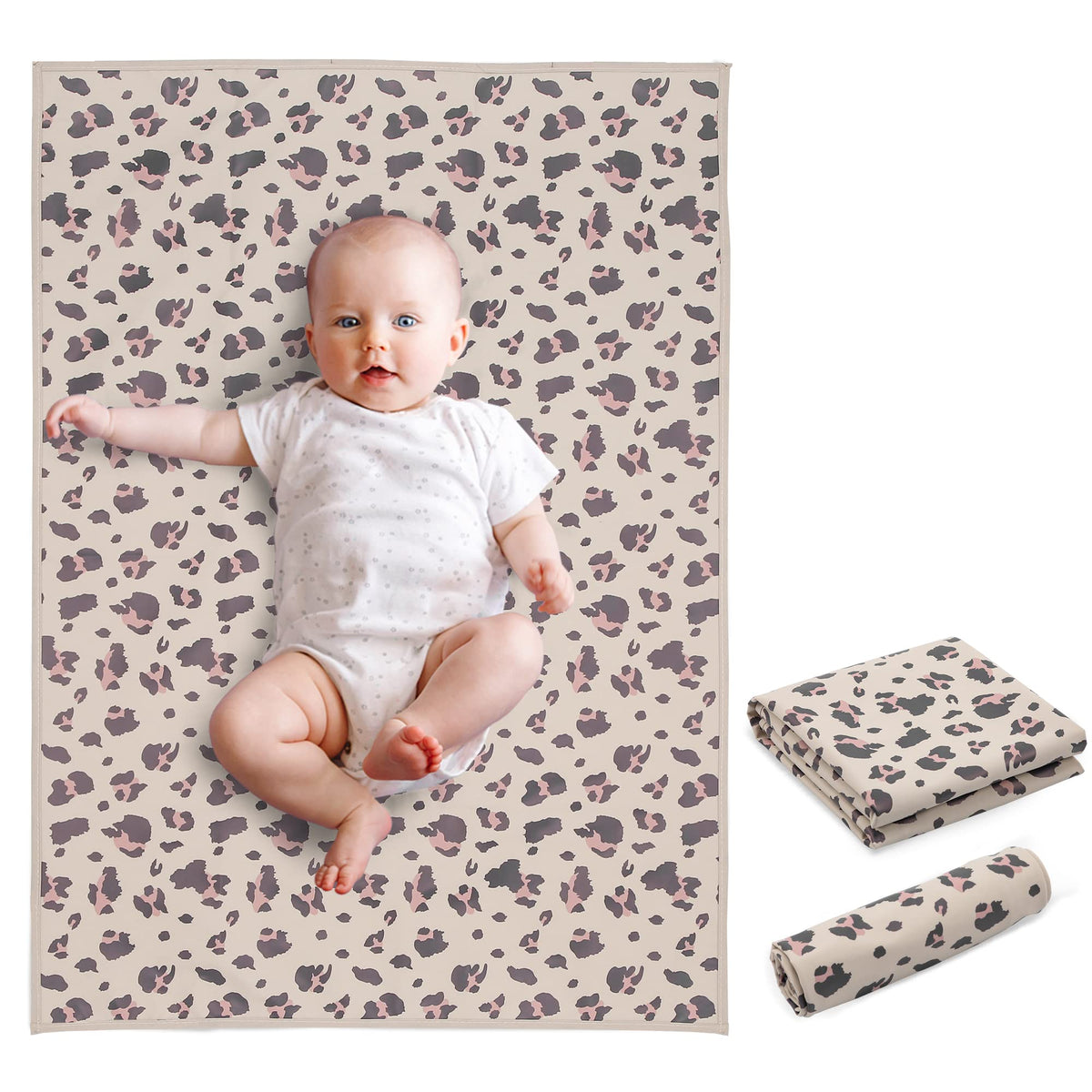 Phoebus Baby leopard vegan leather changing mat, 20x28 inches, easy to wipe clean.
