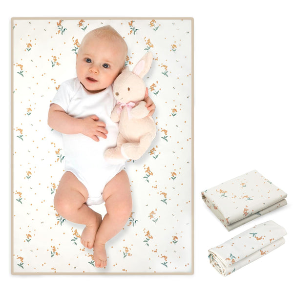 PHOEBUS BABY vegan leather changing mat with orange floral pattern for easy on-the-go diaper changes