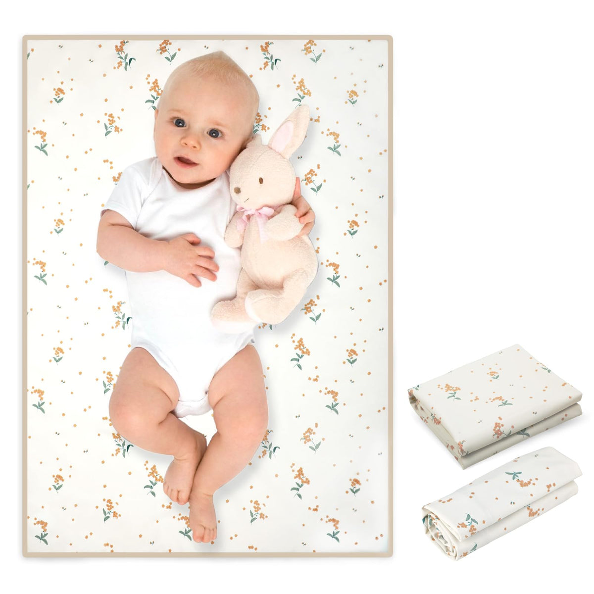 PHOEBUS BABY vegan leather changing mat with orange floral pattern for easy on-the-go diaper changes