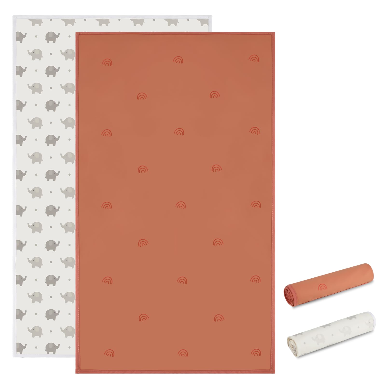 PHOEBUS BABY vegan leather changing mat rainbow elephant folded for easy travel.