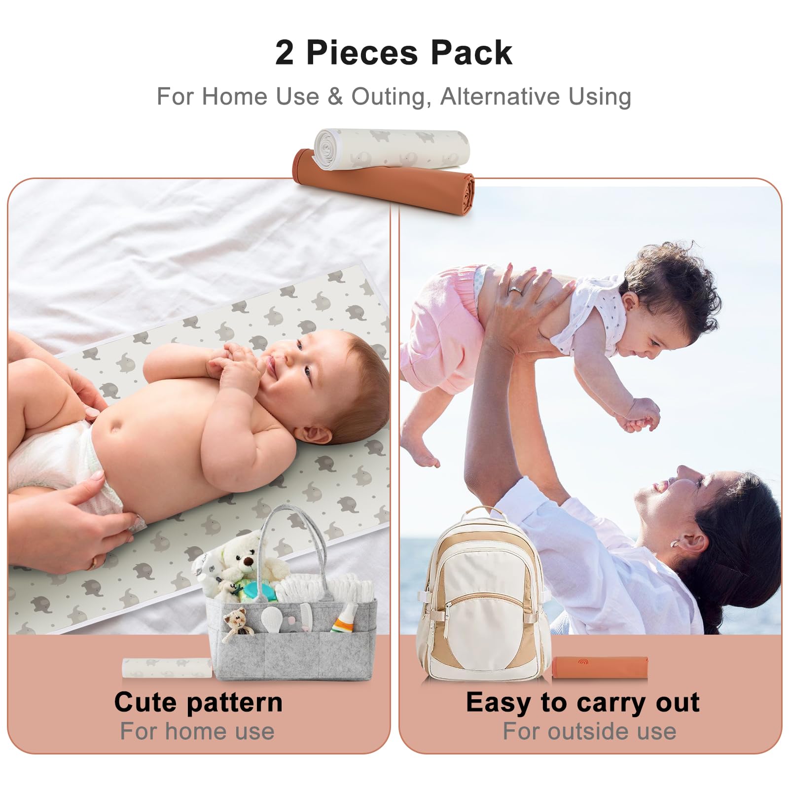 PHOEBUS BABY vegan leather changing mat rainbow elephant unfolded for comfort.