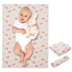 PHOEBUS BABY vegan leather changing mat in rainbow folds for travel and quick cleanups.