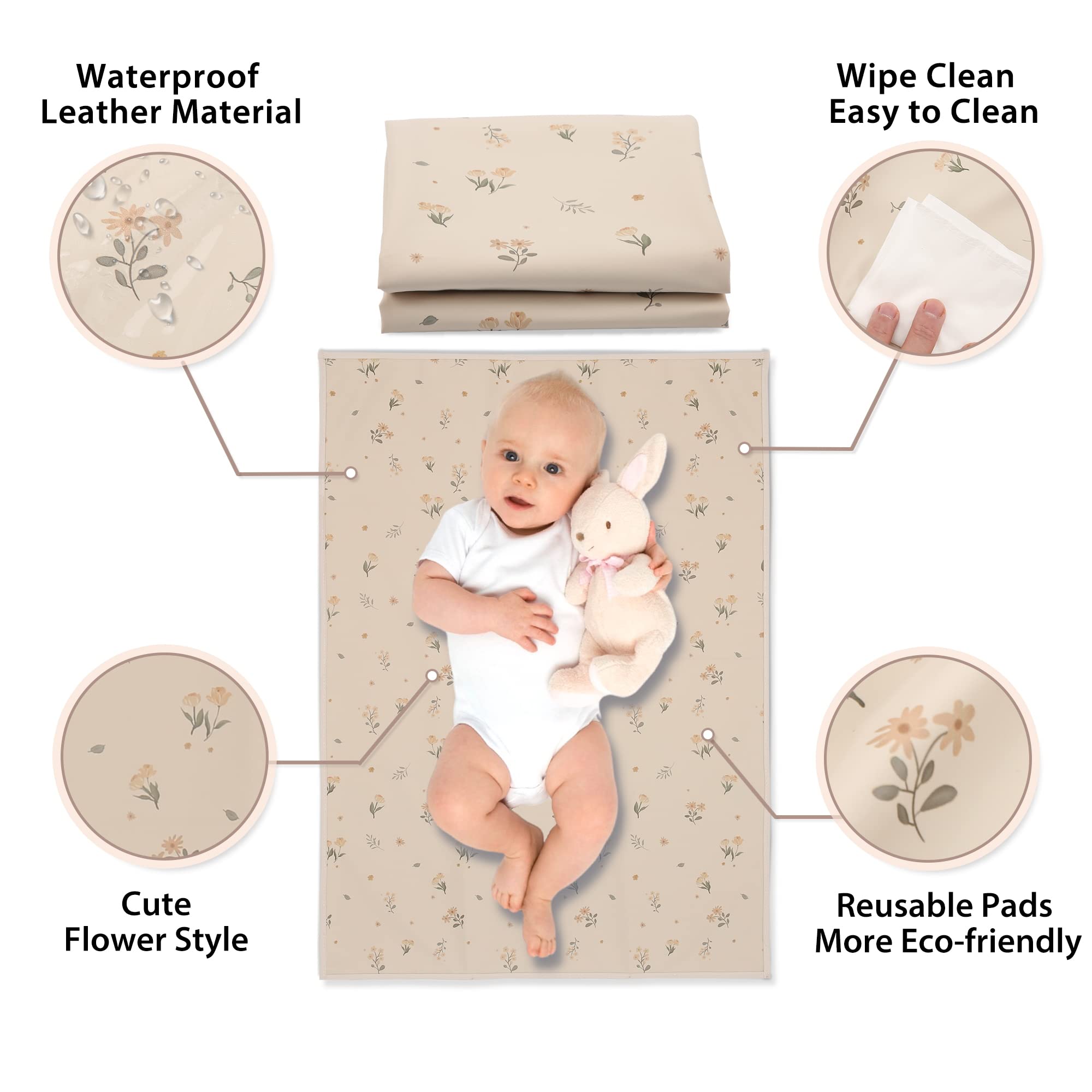 Phoebus Baby vegan leather changing mat wipeable surface for quick cleanup.