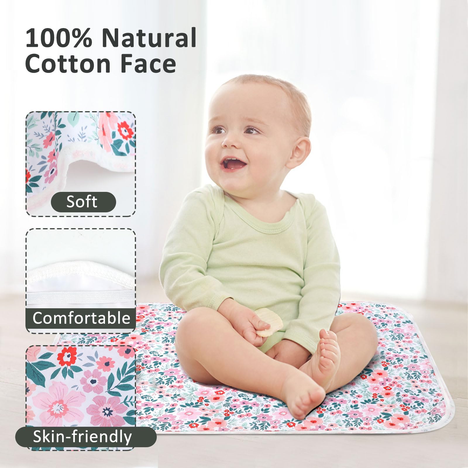 PHOEBUS BABY waterproof layer close-up demonstrates leak protection for quick changes.