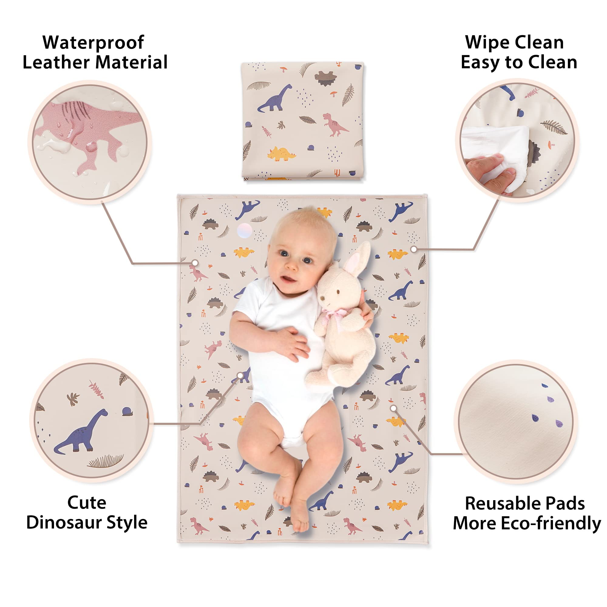PHOEBUS BABY wipe-clean closeup shows waterproof vegan leather surface.