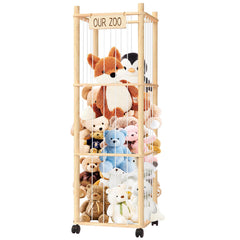 PHOKID 56in Zoo Tower on wheels demonstrates spacious open-grid storage for plush toys