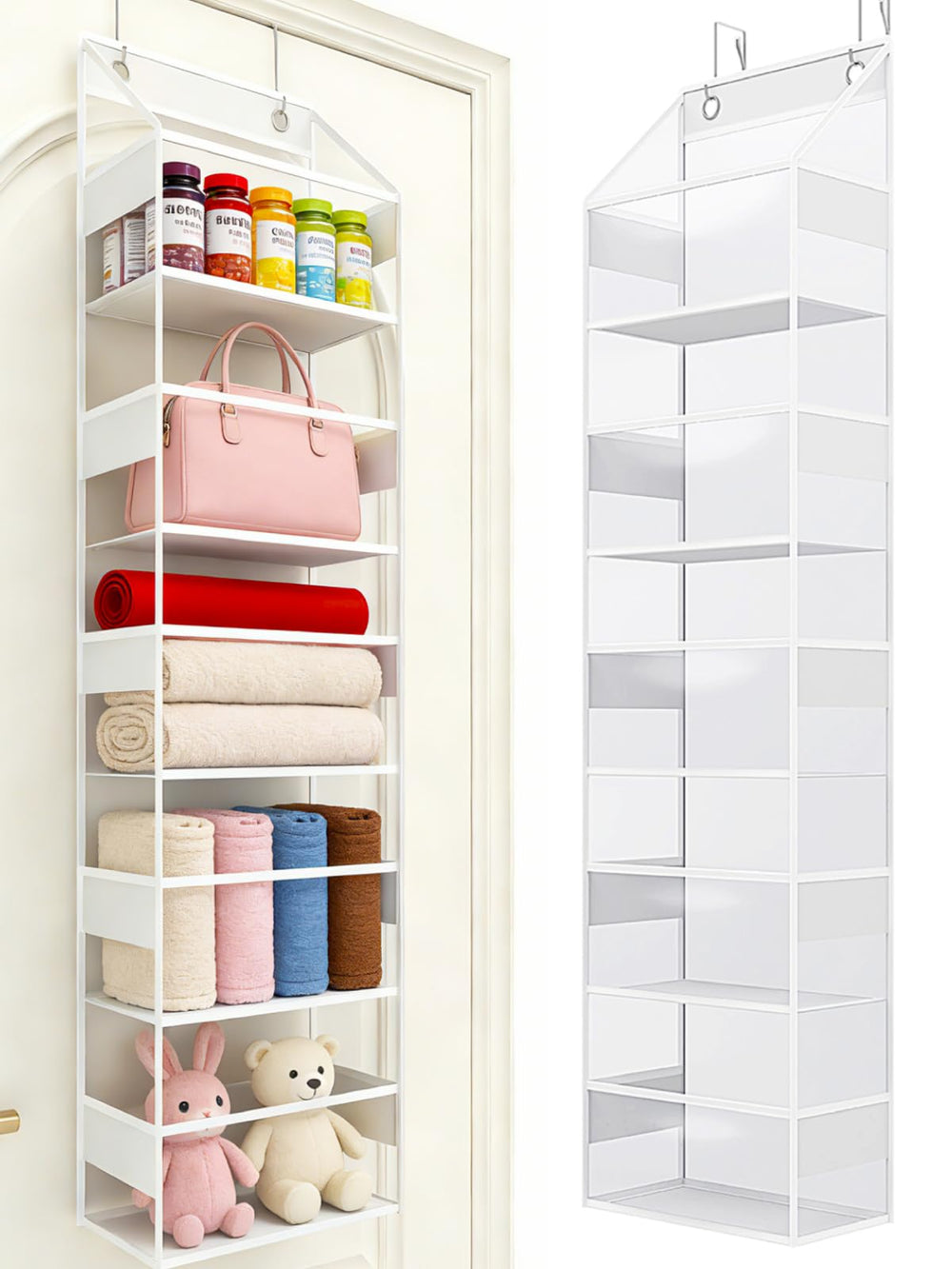 PhotoOne 5-tier door organizer with transparent pockets for quick visibility.