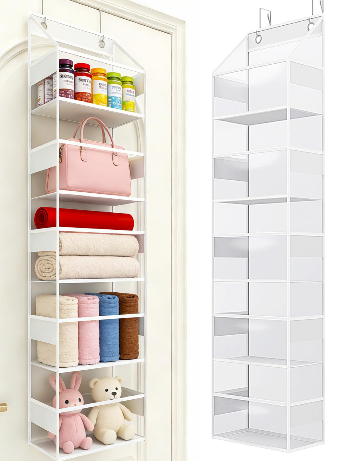 PhotoOne 5-tier door organizer with transparent pockets for quick visibility.