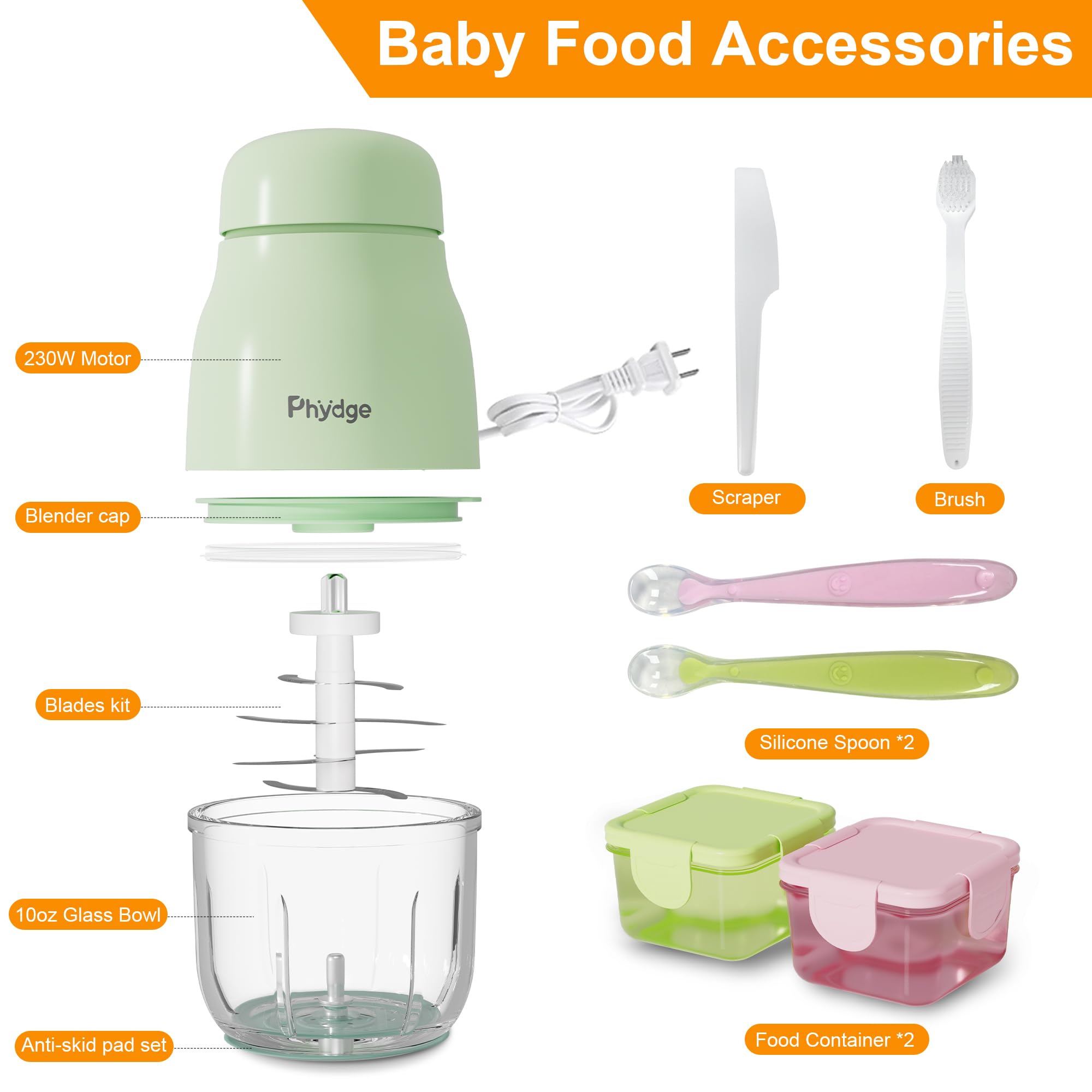 Phydge Baby Food Maker Upgrade glass bowl highlights clean, durable materials.