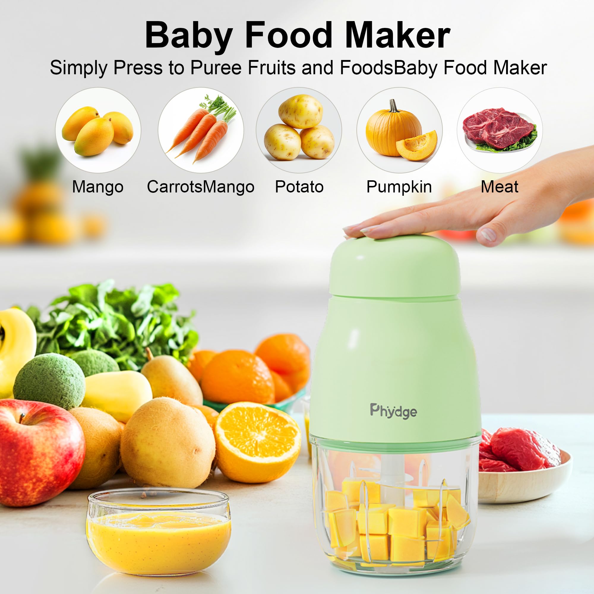 Phydge Baby Food Maker Upgrade silicone spoons set supports mess-free feeding.