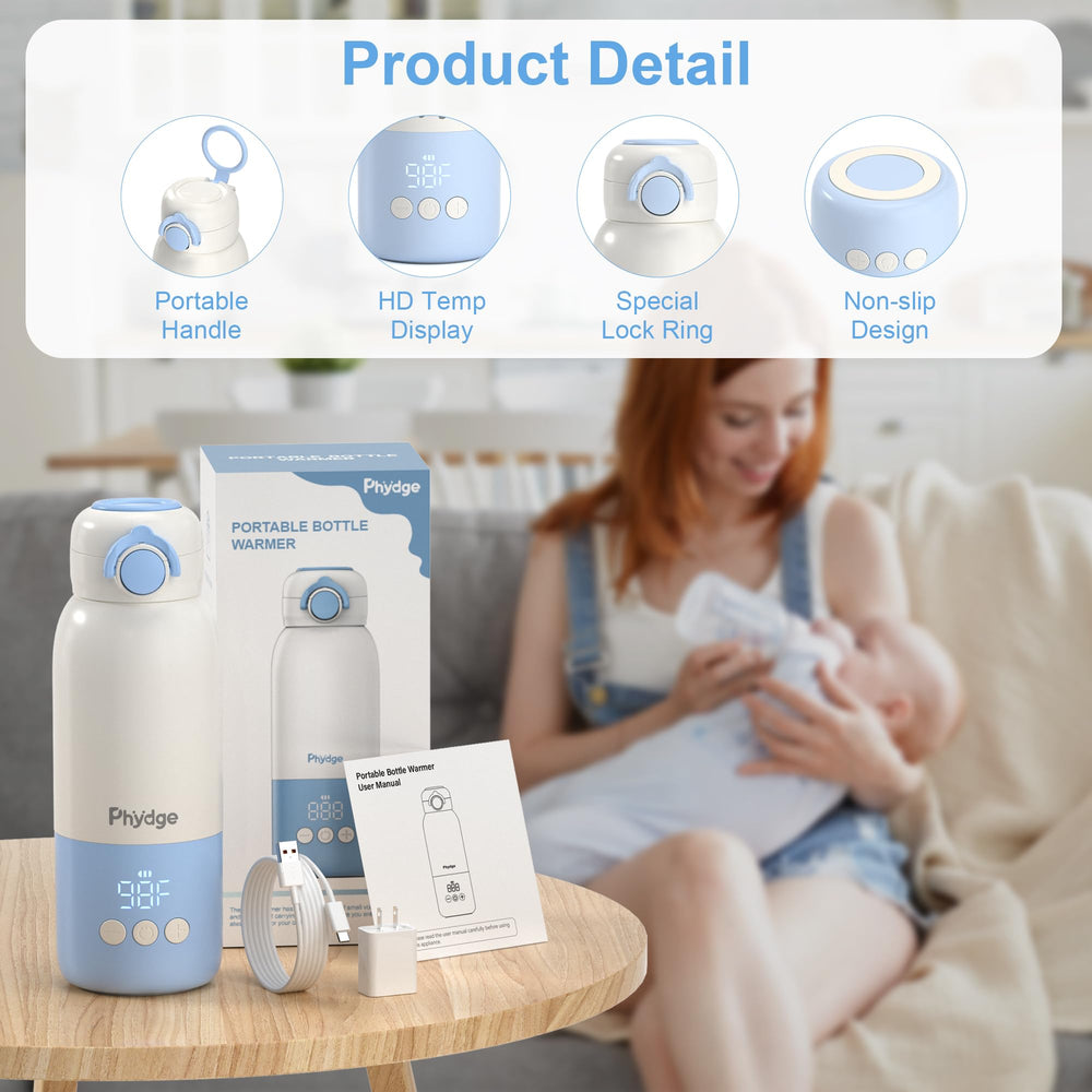 Phydge bottle warmer powered by 12000mAh battery for multiple feeds away from outlets.