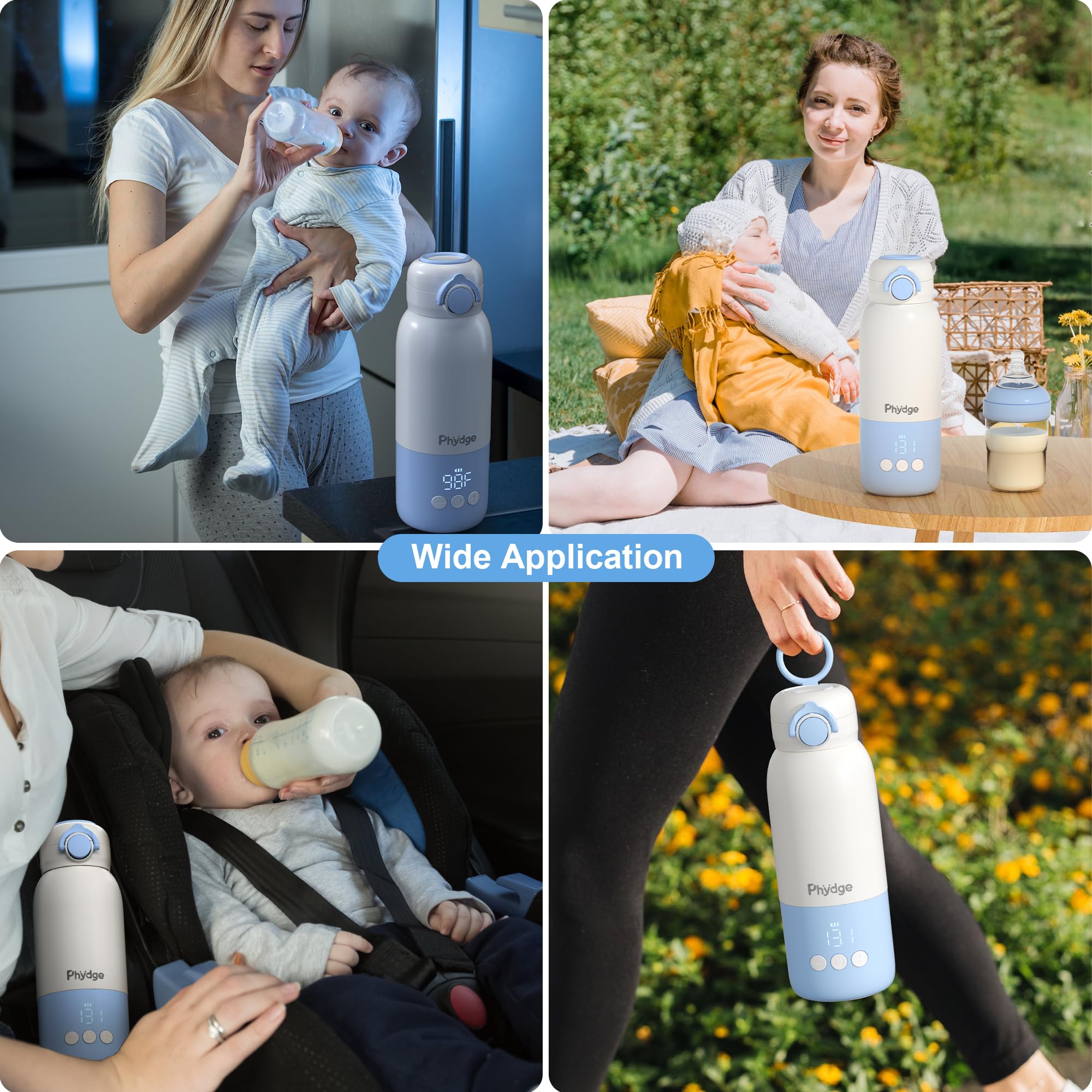 Phydge bottle warmer ready for on-the-go use in travel bags.