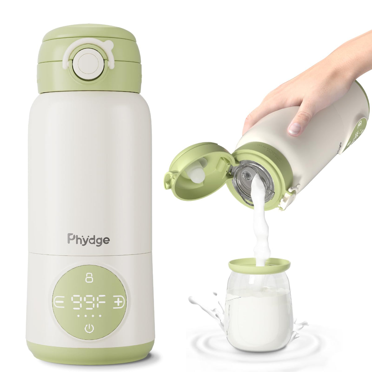 Phydge portable bottle warmer front view for on-the-go feeding