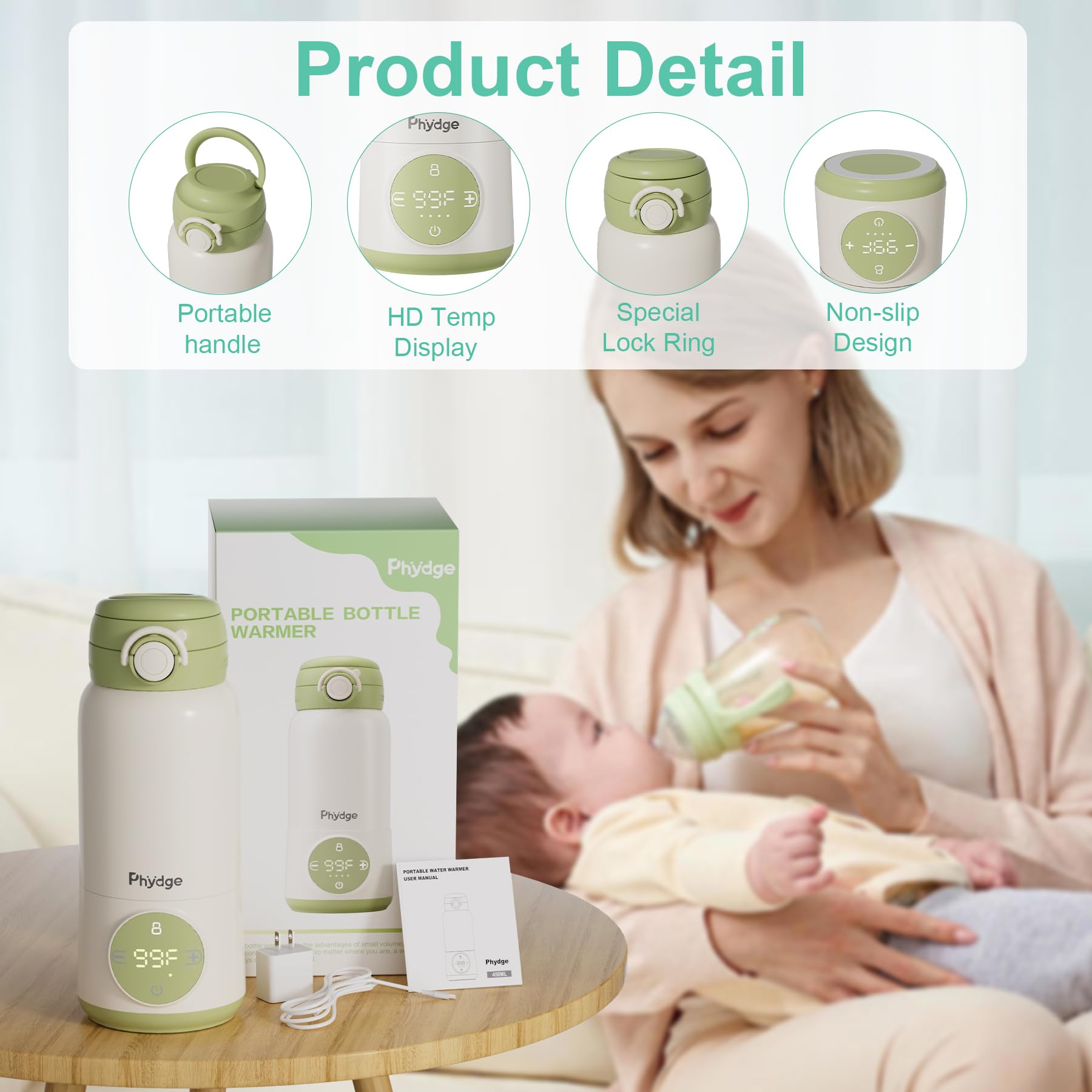 Phydge bottle warmer side profile shows compact travel size
