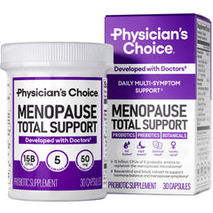 Physician's CHOICE Menopause Probiotic bottle front promotes daily balance and gut comfort.