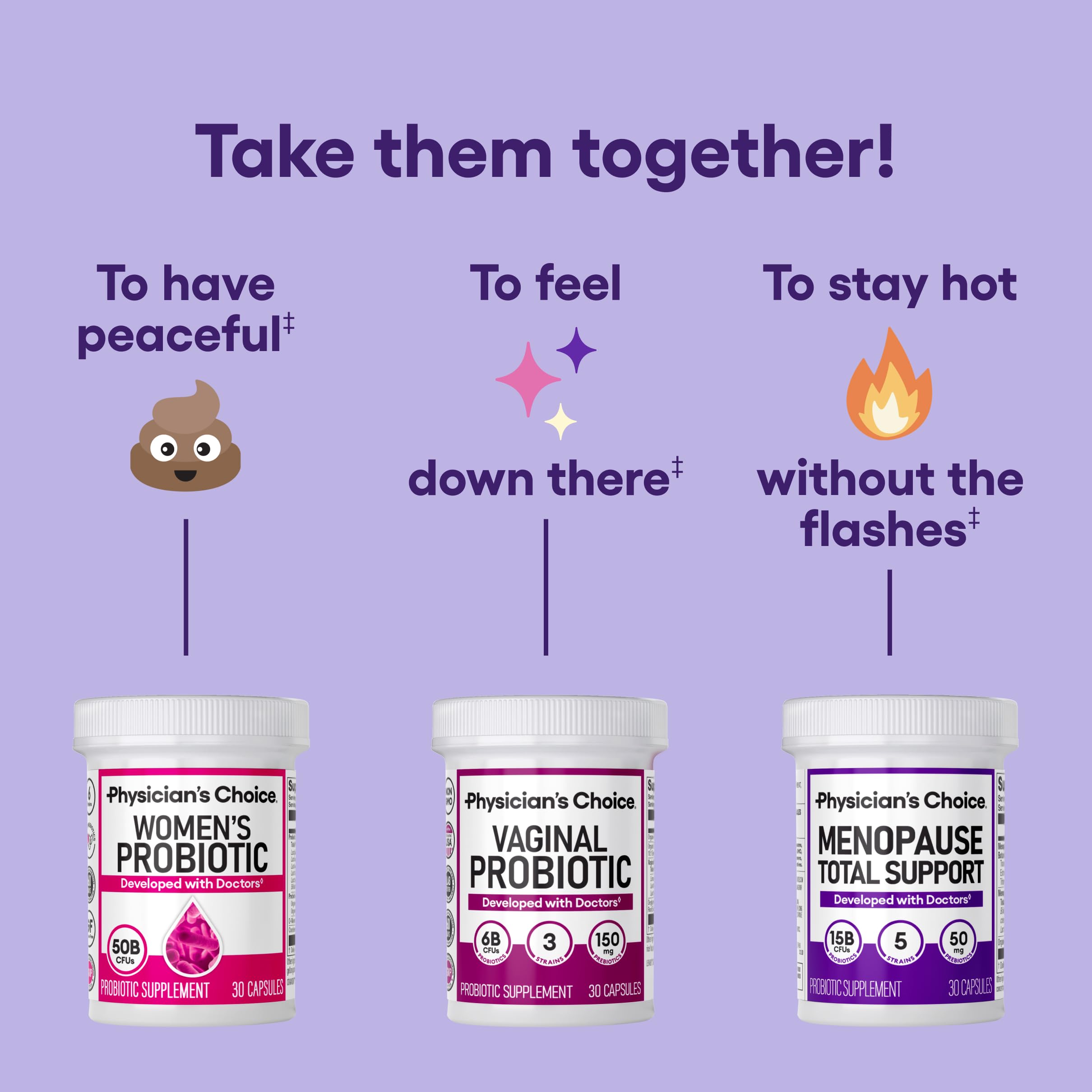 Physician's CHOICE Menopause Probiotic on shelf scene suggesting everyday wellness routine.