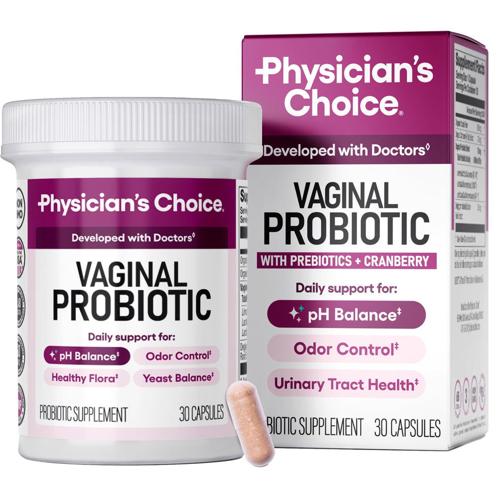 Physician's CHOICE vaginal probiotic bottle supports daily balance.