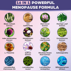 Phytrion Menopause Gummies ingredients panel highlights key botanicals and probiotics.