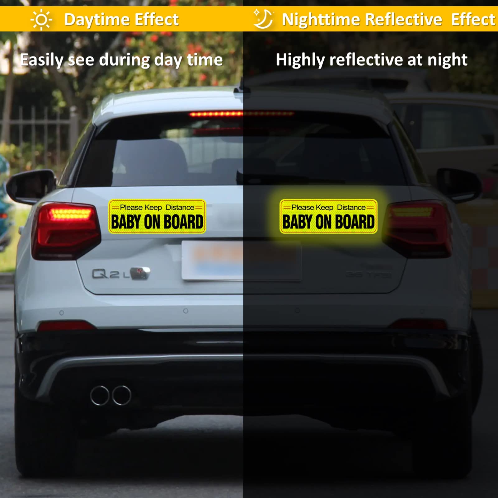 Picassosky Baby on Board sign two-pack highlights value and quick application.