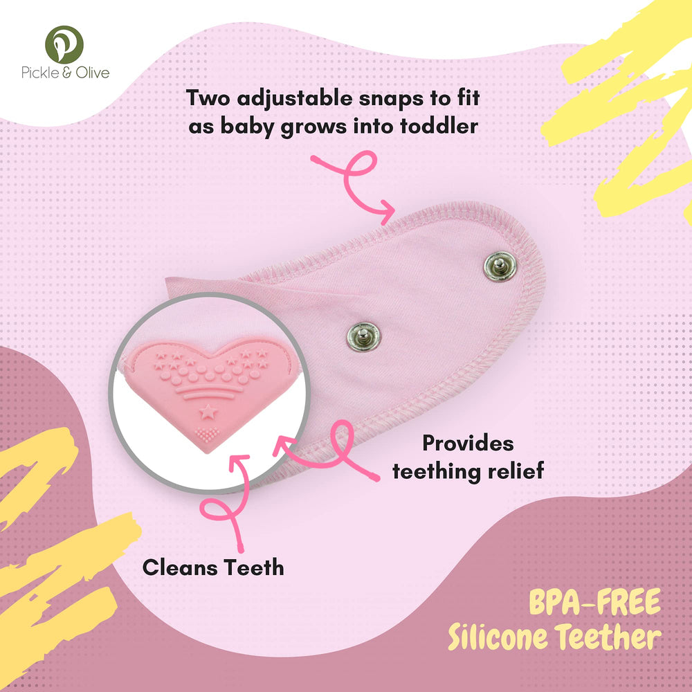 Pickle & Olive bib pink stitching detail for durable wear